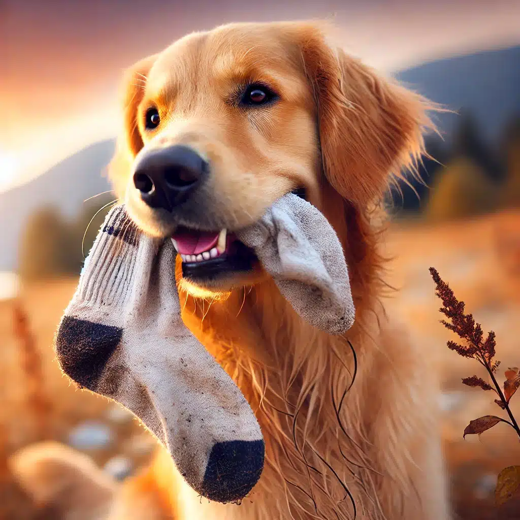 Golden Retriever bringing gifts to owner
