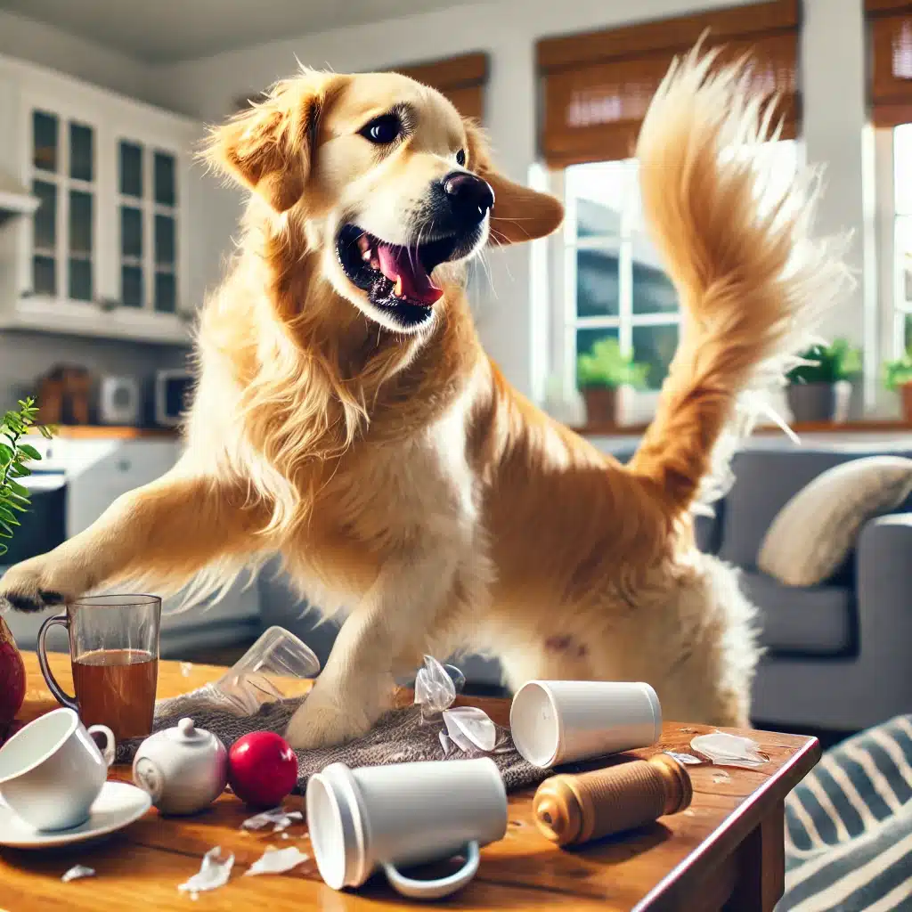 Golden Retriever wagging destructive tail