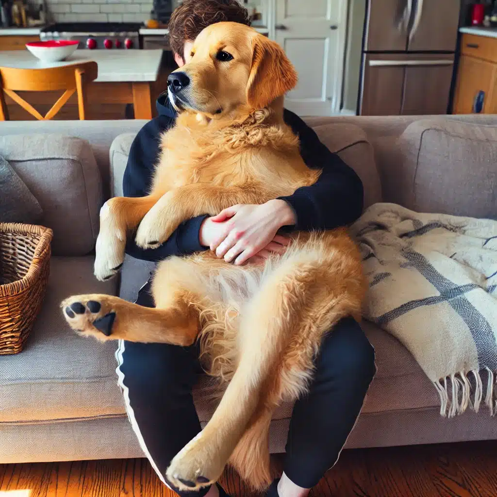 Golden Retriever acting like a lap dog despite being huge