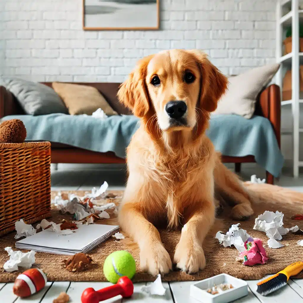 Golden Retriever trying to eat everything in sight