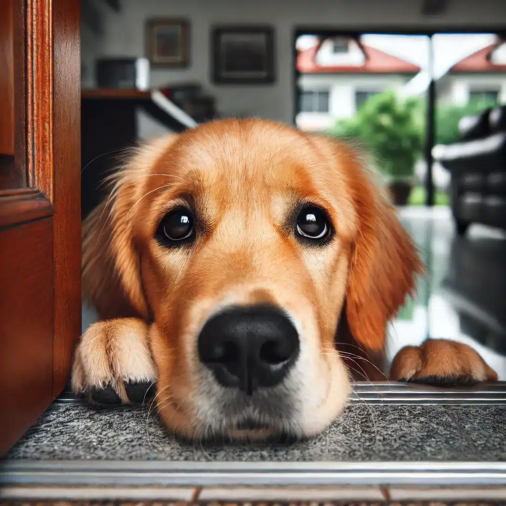 Golden Retriever giving guilt trip look when owner leaves