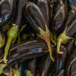 pile of fresh purple eggplants